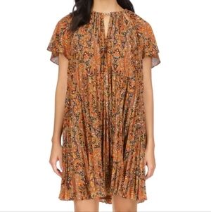 Michael Kors Paisley Chain Pleated Mini Dress In Bright Terracotta Size P/M